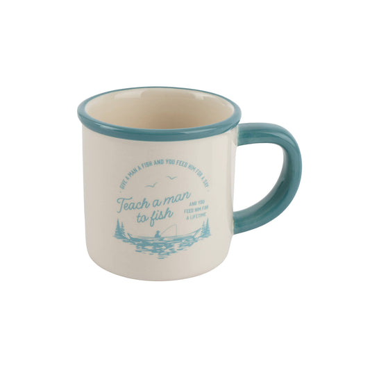 'Teach A Man To Fish...' Stoneware Mug In Gift Box