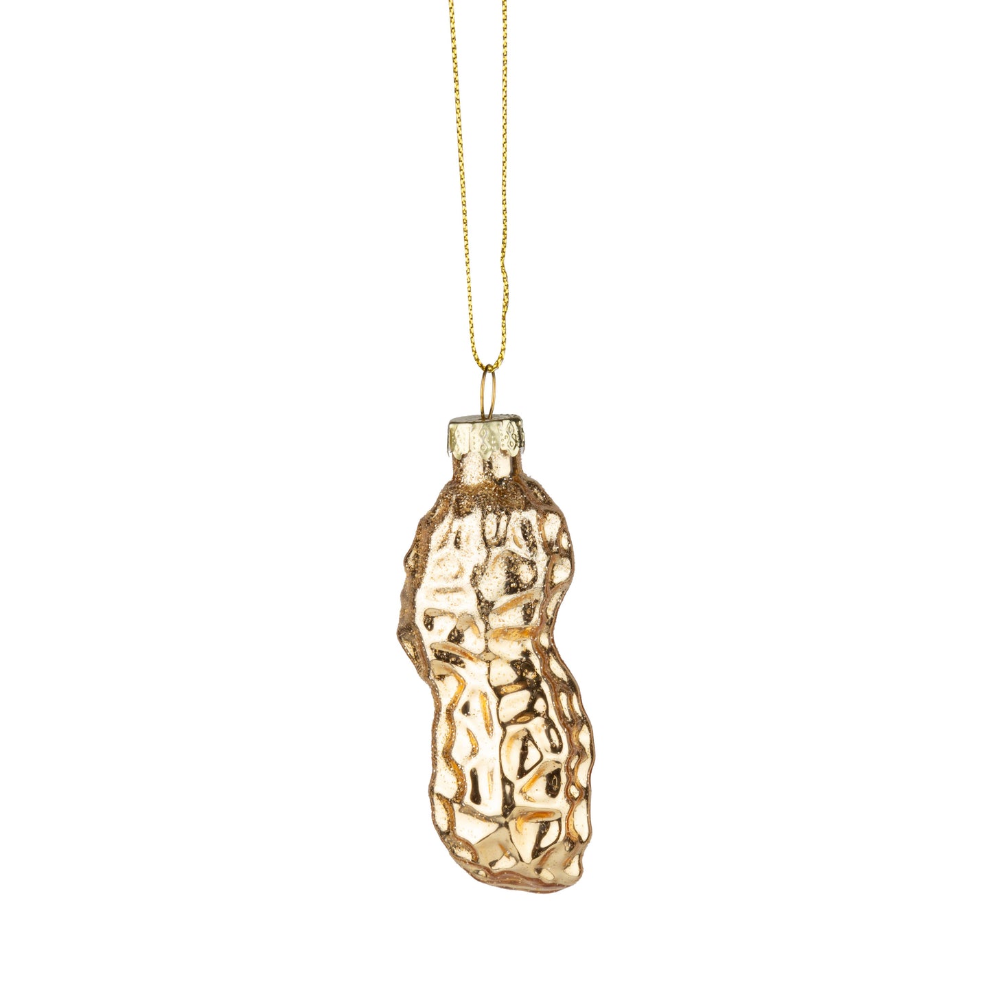 Glass gold peanut ornament, 3.5 in.