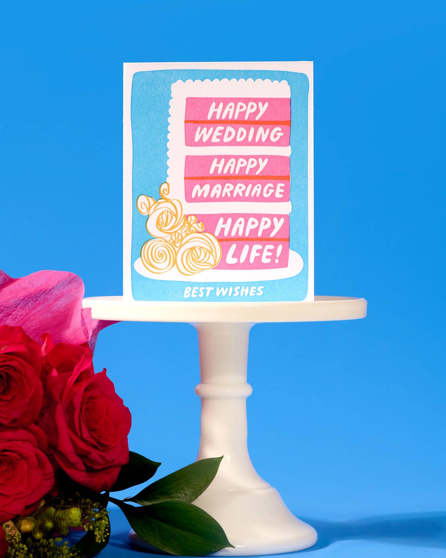 Colorful Letterpress Wedding Greeting Card - Happy Life Cake
