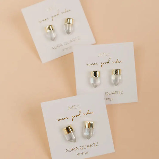 Gold Dip Aura Quartz Point - Earring