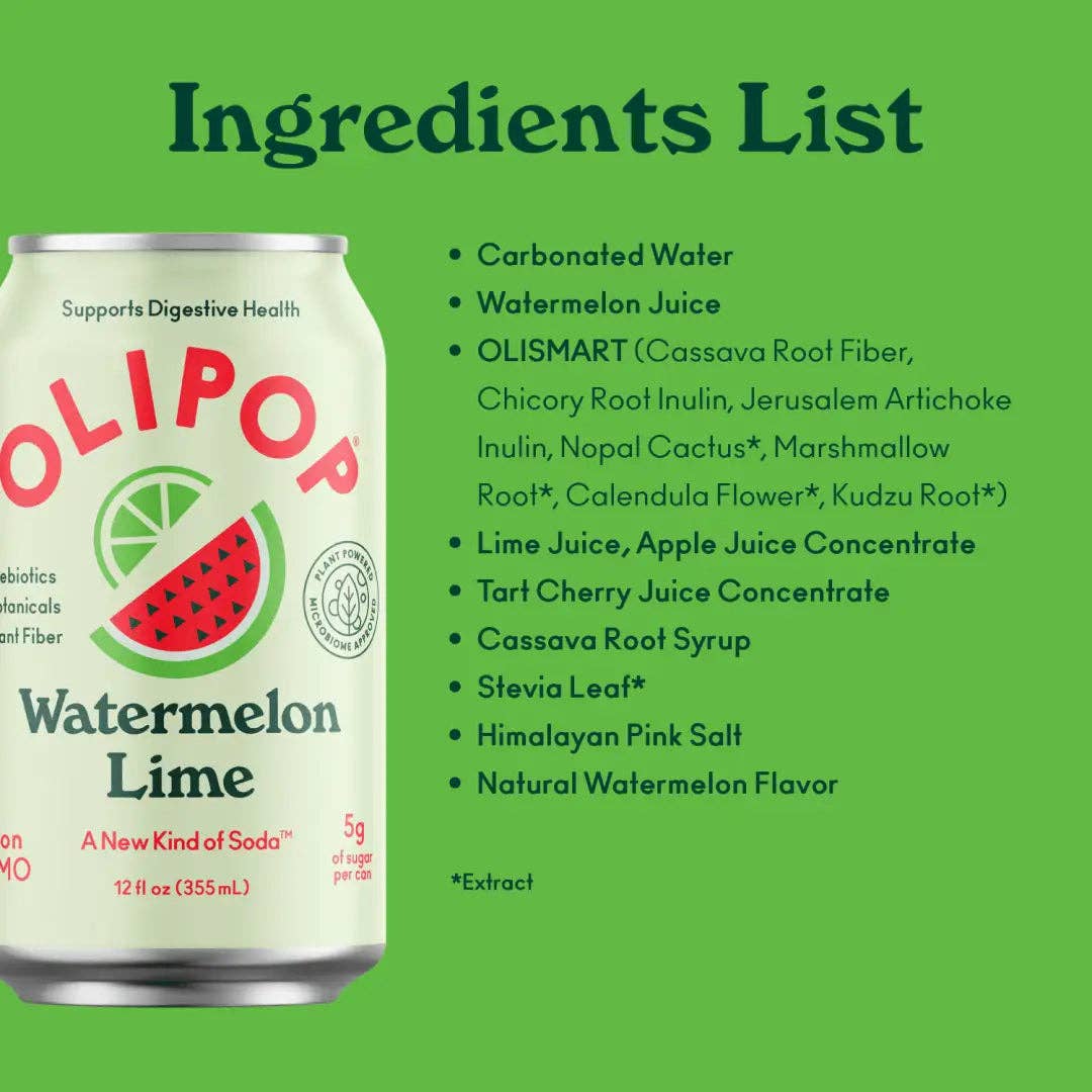 OLIPOP Prebiotic Soda, Watermelon Lime, 12 fl oz