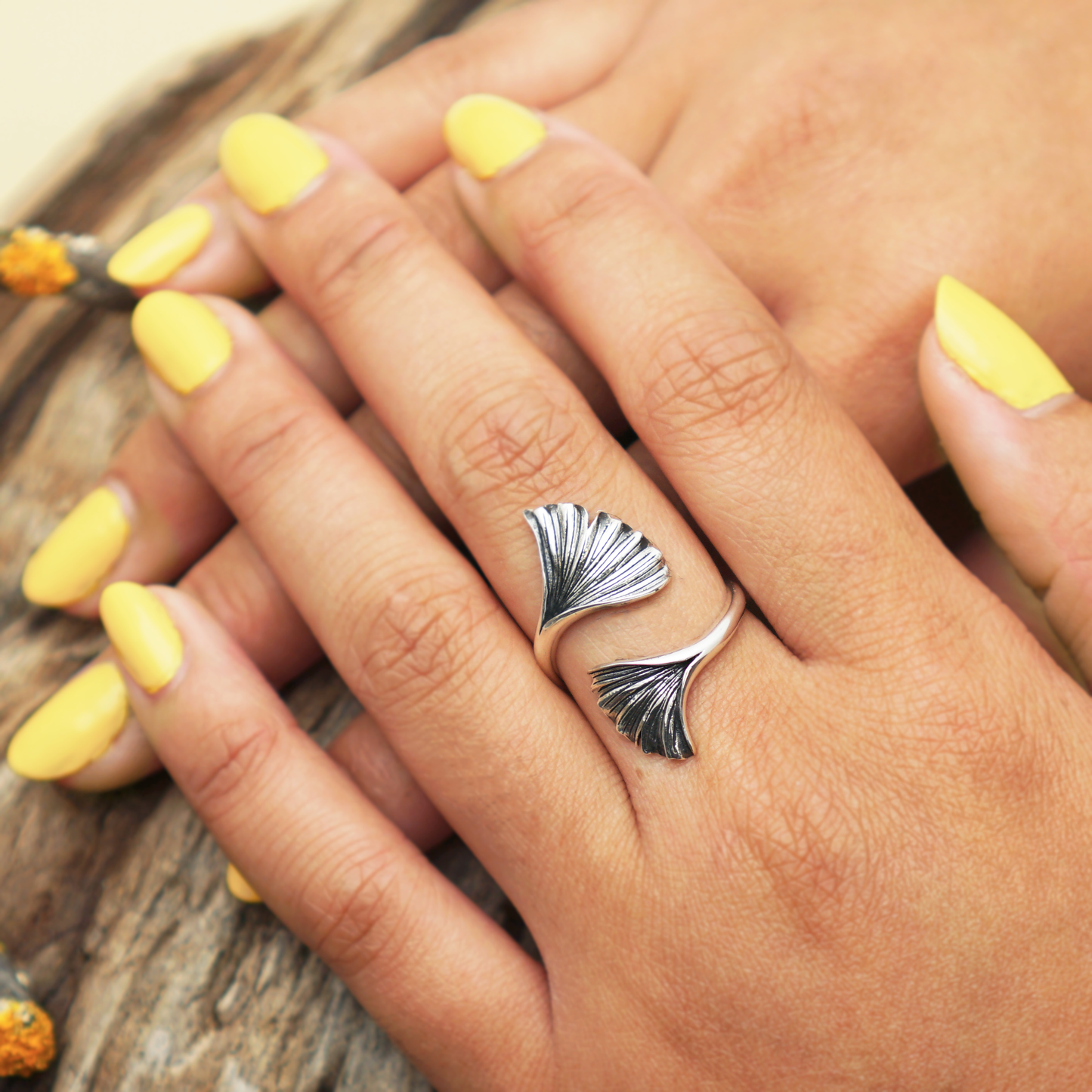 Sterling Silver or Bronze Adjustable Ginkgo Leaf Ring
