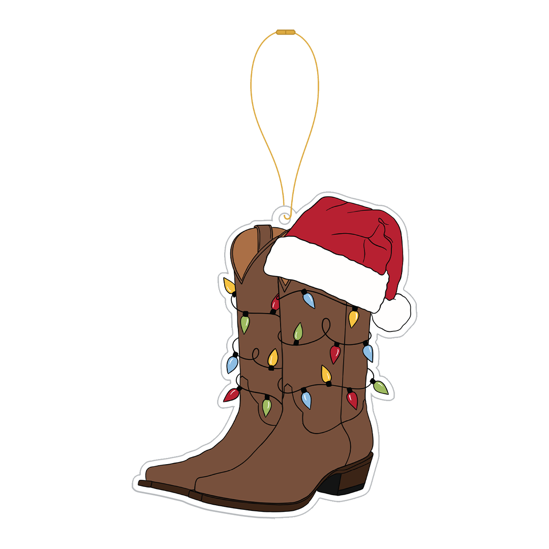 Cowboy Christmas Boot White Acrylic Ornament