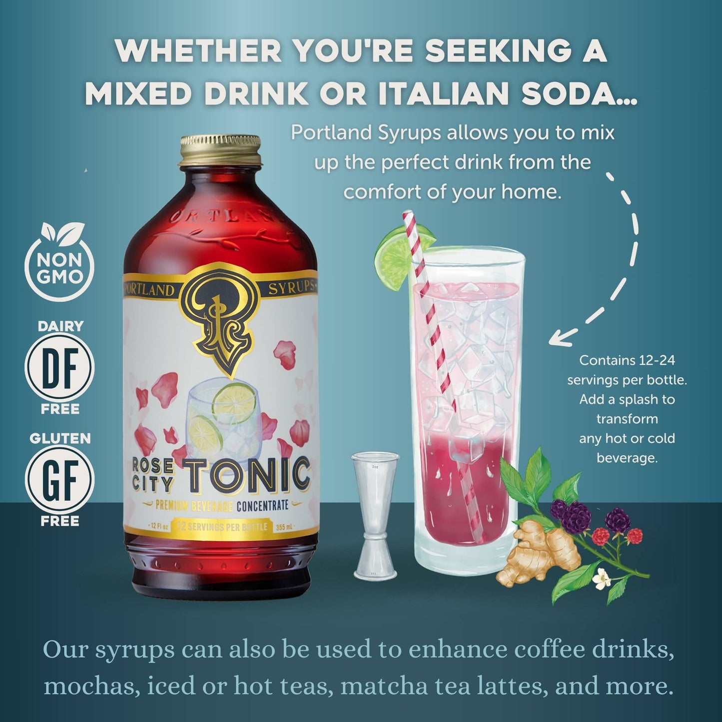 Rose City Quinine Tonic Syrup 12oz - cocktail/mocktail mixer