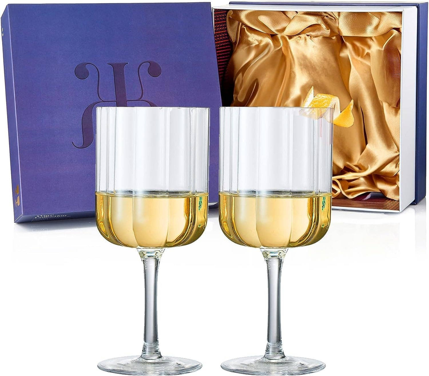 Flower Vintage Wine Glassware - Set of 2- 13 oz (Clear)