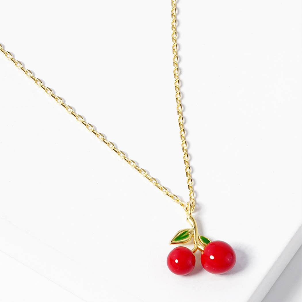 Cherry Figure Pendant Gold Dipped Necklace