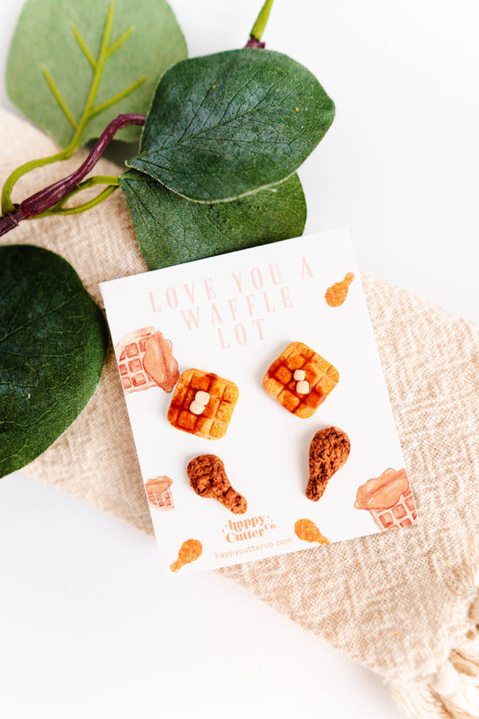 Chicken and Waffles Stud Earrings | Funny Foodie Gift |