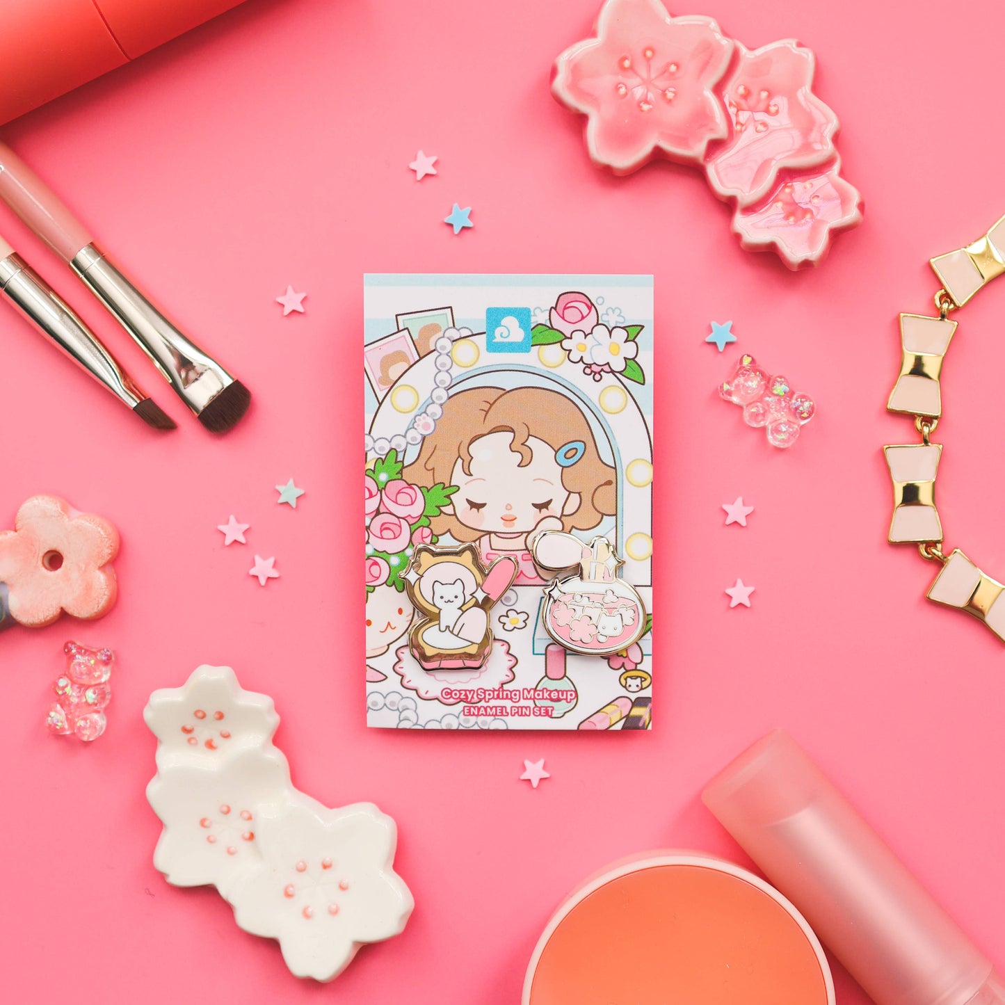 Enamel Pin - Cozy Spring Makeup Pin Set