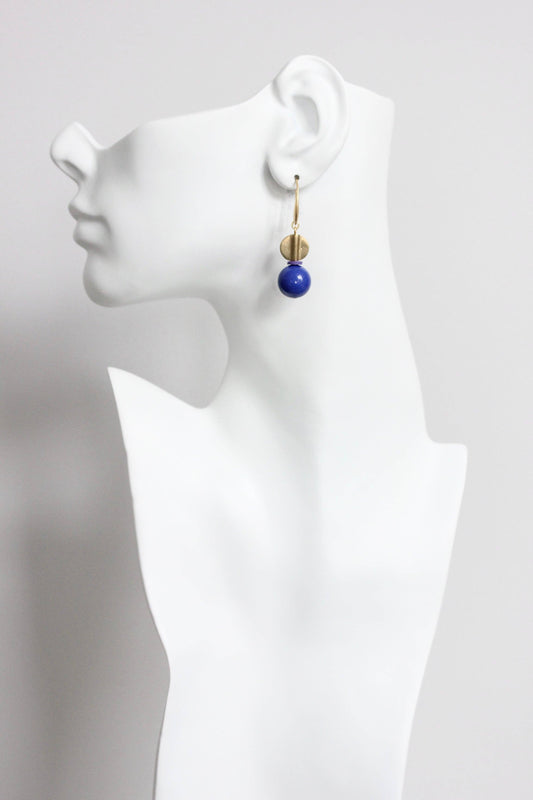 GNDE31 blue and brass hook earrings