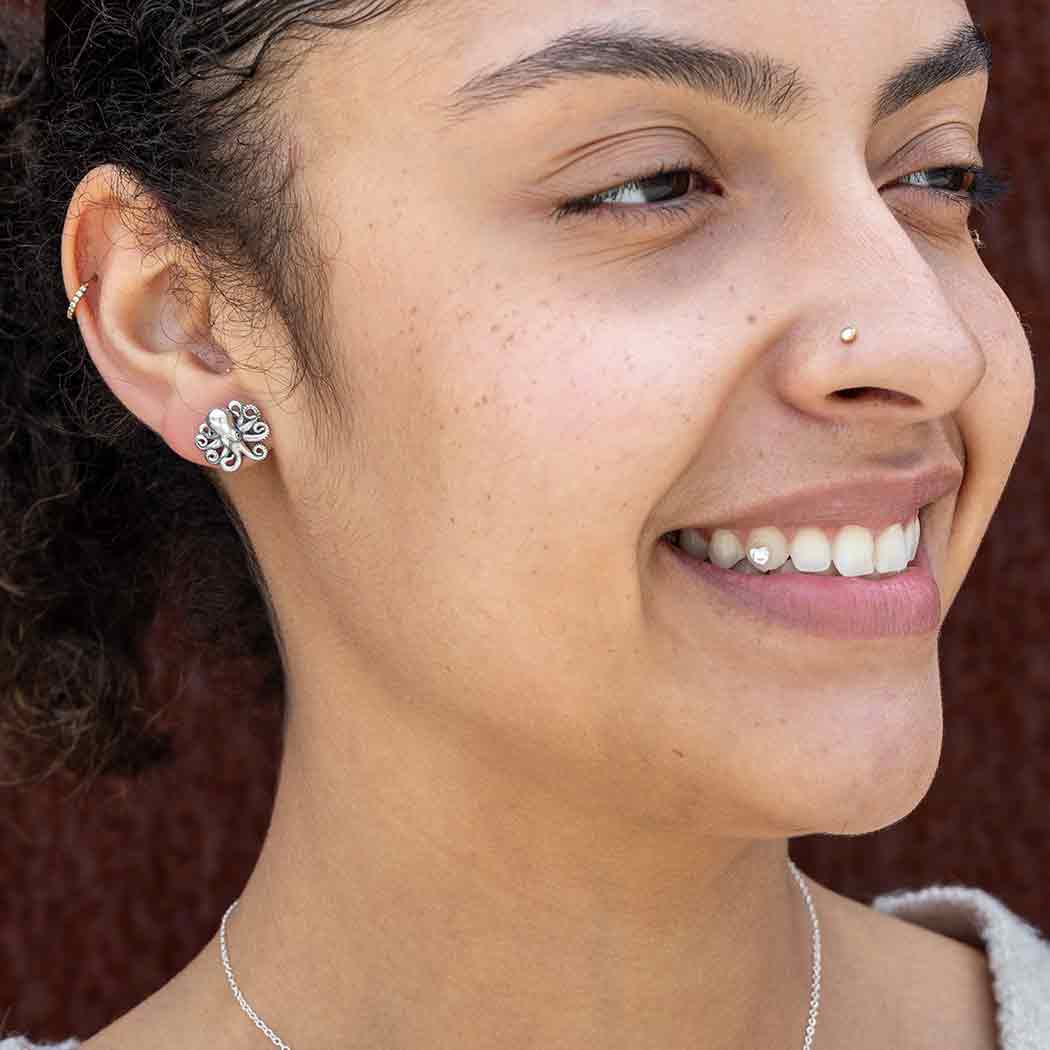 Sterling Silver Baby Octopus Post Earrings 13x14mm