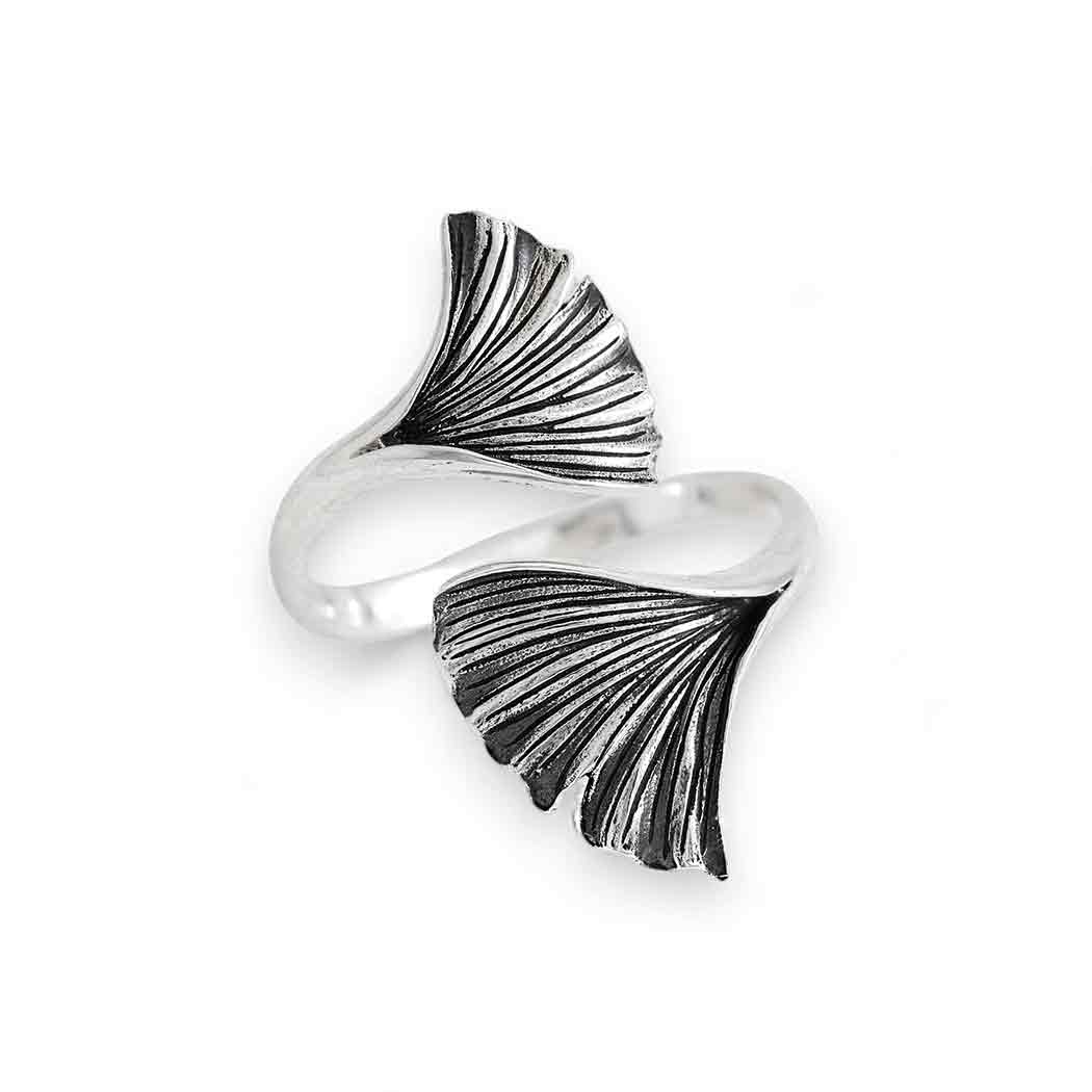 Sterling Silver or Bronze Adjustable Ginkgo Leaf Ring