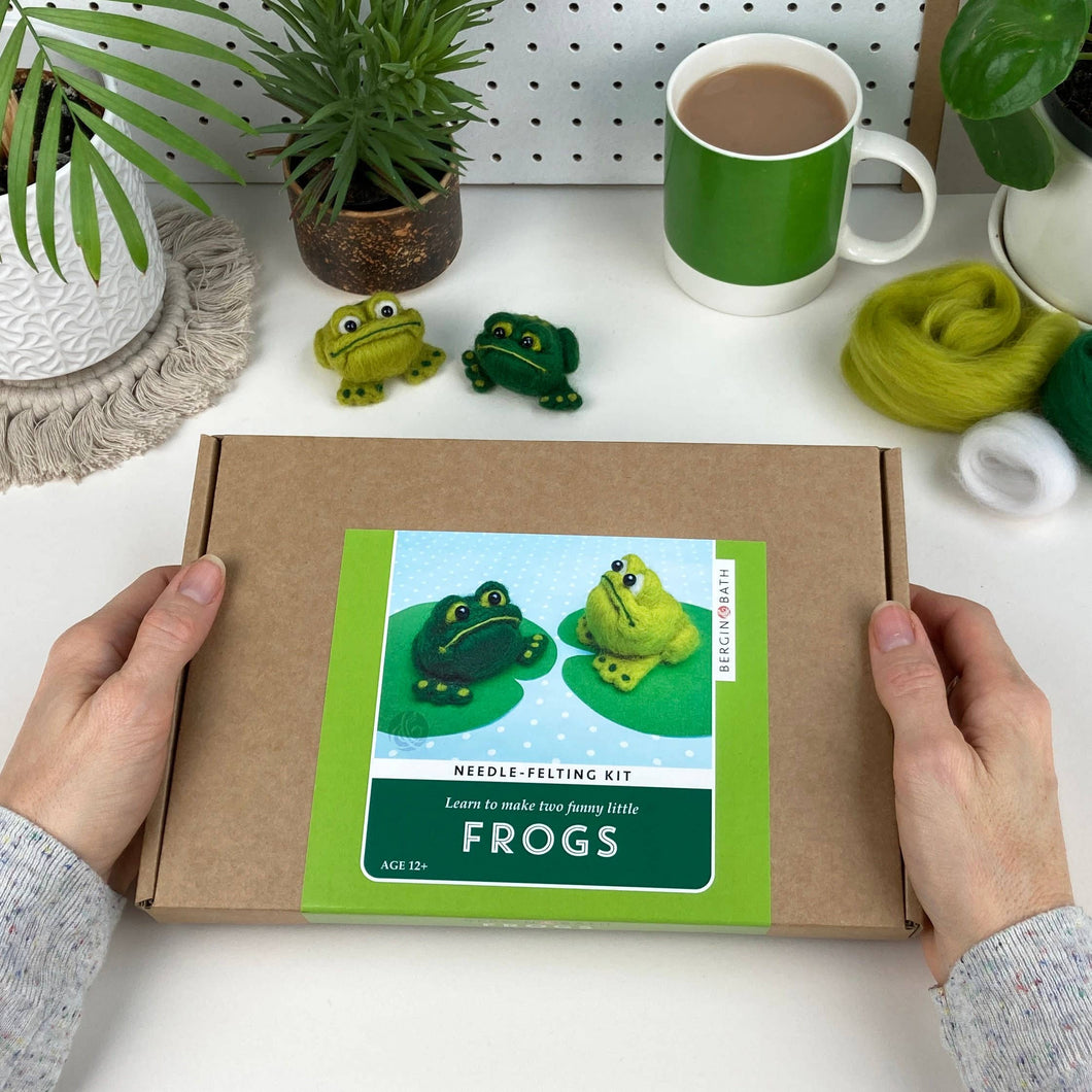 Needle Felting Kit - Frogs - Learn to make two funny frogs