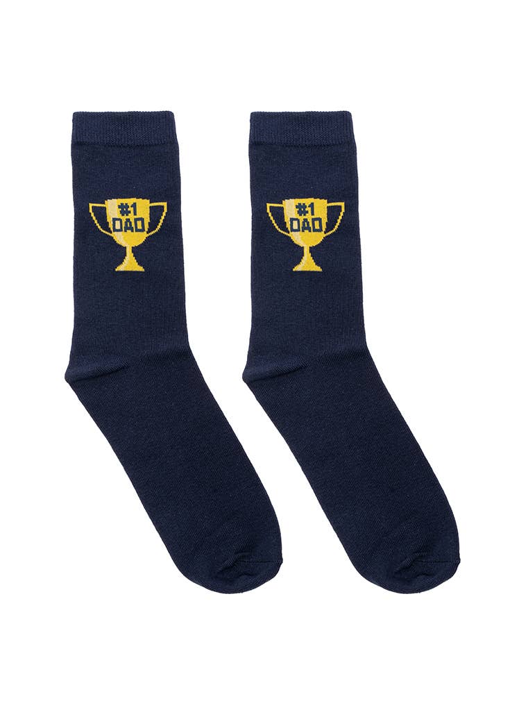 3D Packaged Crew Socks - Trophy - "#1 Dad" - Navy Blue