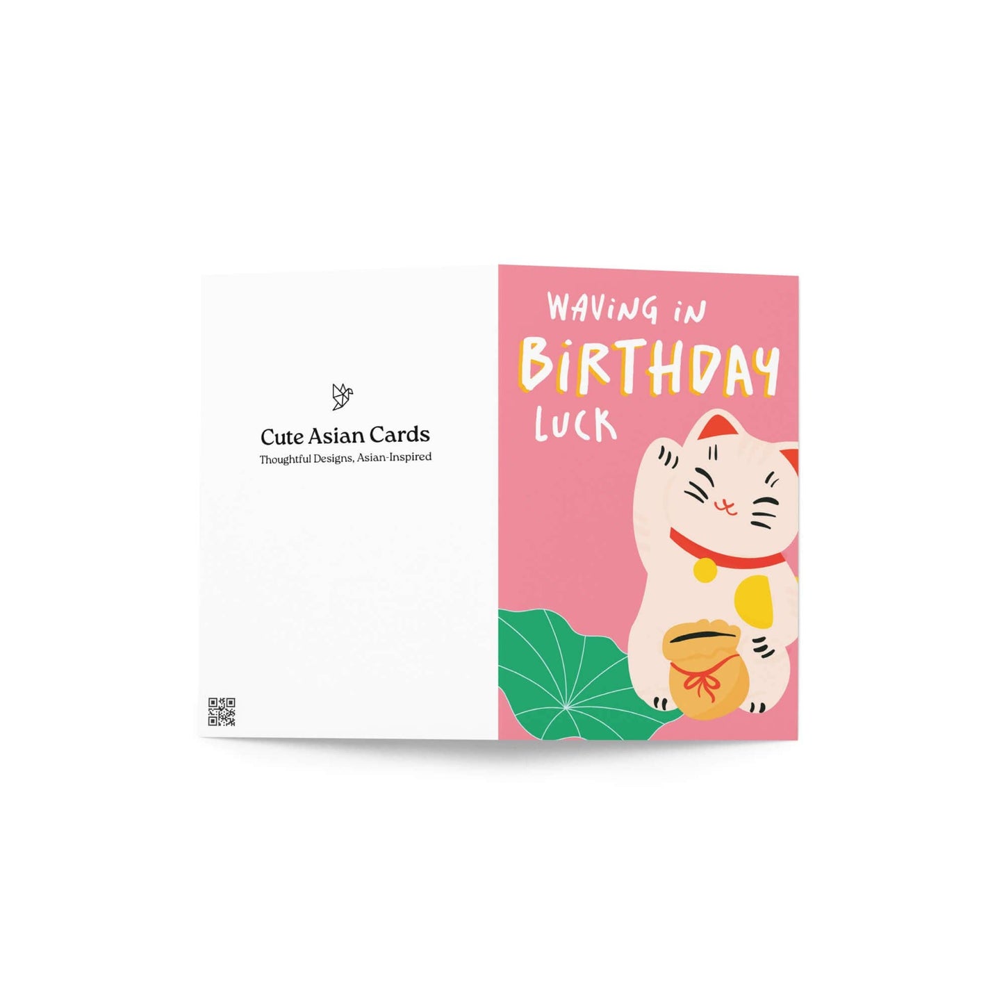 Waving in Luck Funny Birthday Card | Chinese Lucky Cat Asian Cards