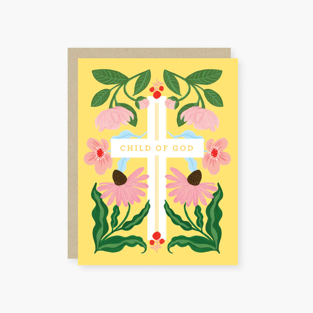 floral child of God baptism, first communion card
