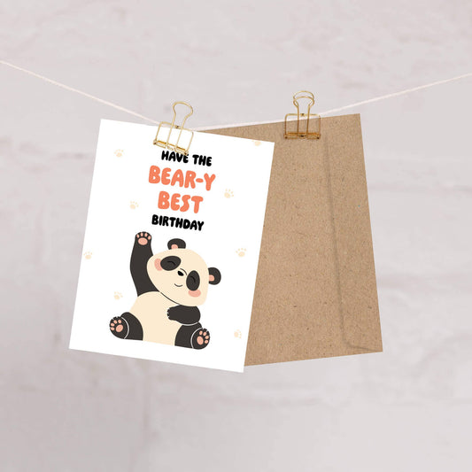 Bear-y Best Birthday Card | Cute Asian Chinese Panda Animal Funny Pun