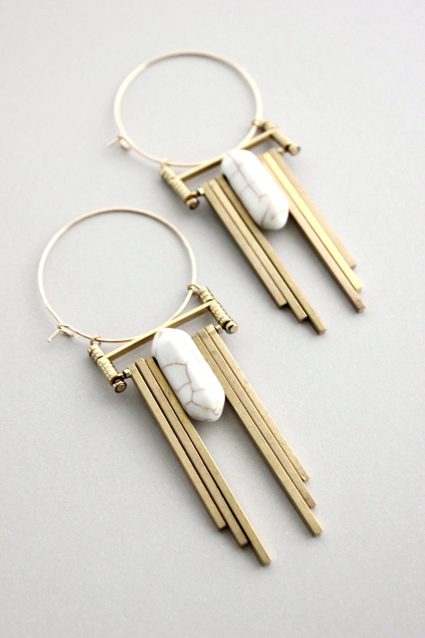 GNDE106 white and brass art deco hoop earrings
