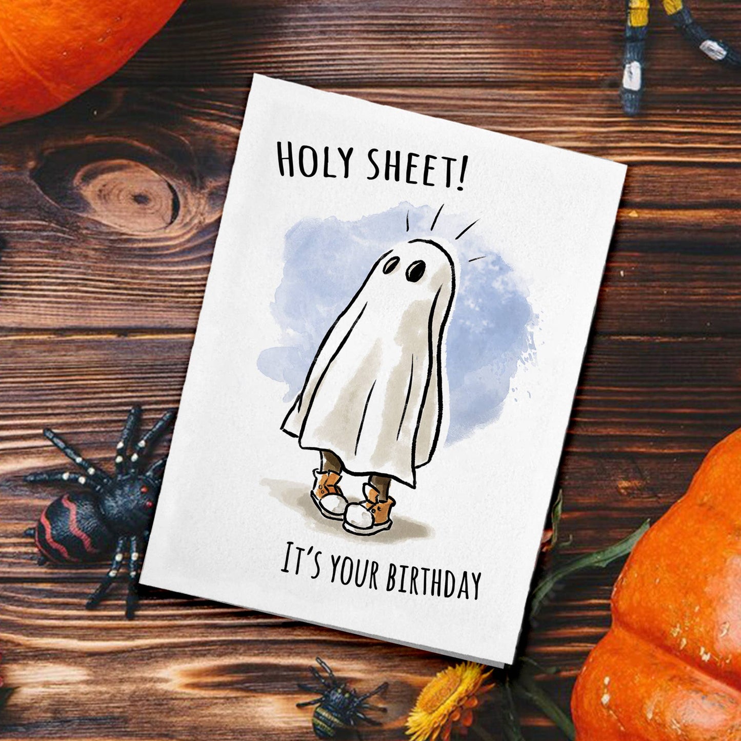 "Holy Sheet!" - Funny Ghost, Horror, Halloween Birthday Card