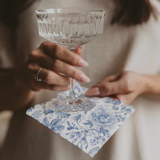 Blue Delft Foil Heart Cocktail Napkins - Home Decor