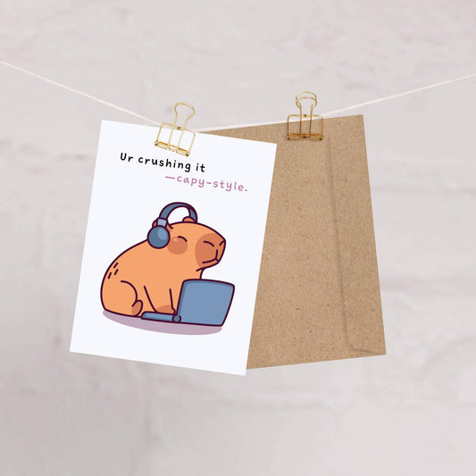 Crushing It Capybara Support Cards | Cute Animal Encouragement Get Well Friends