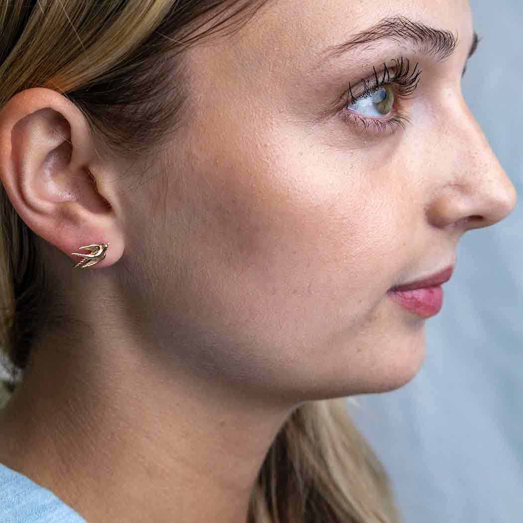 Sterling Silver or Bronze Swallow Post Earrings 9x11mm