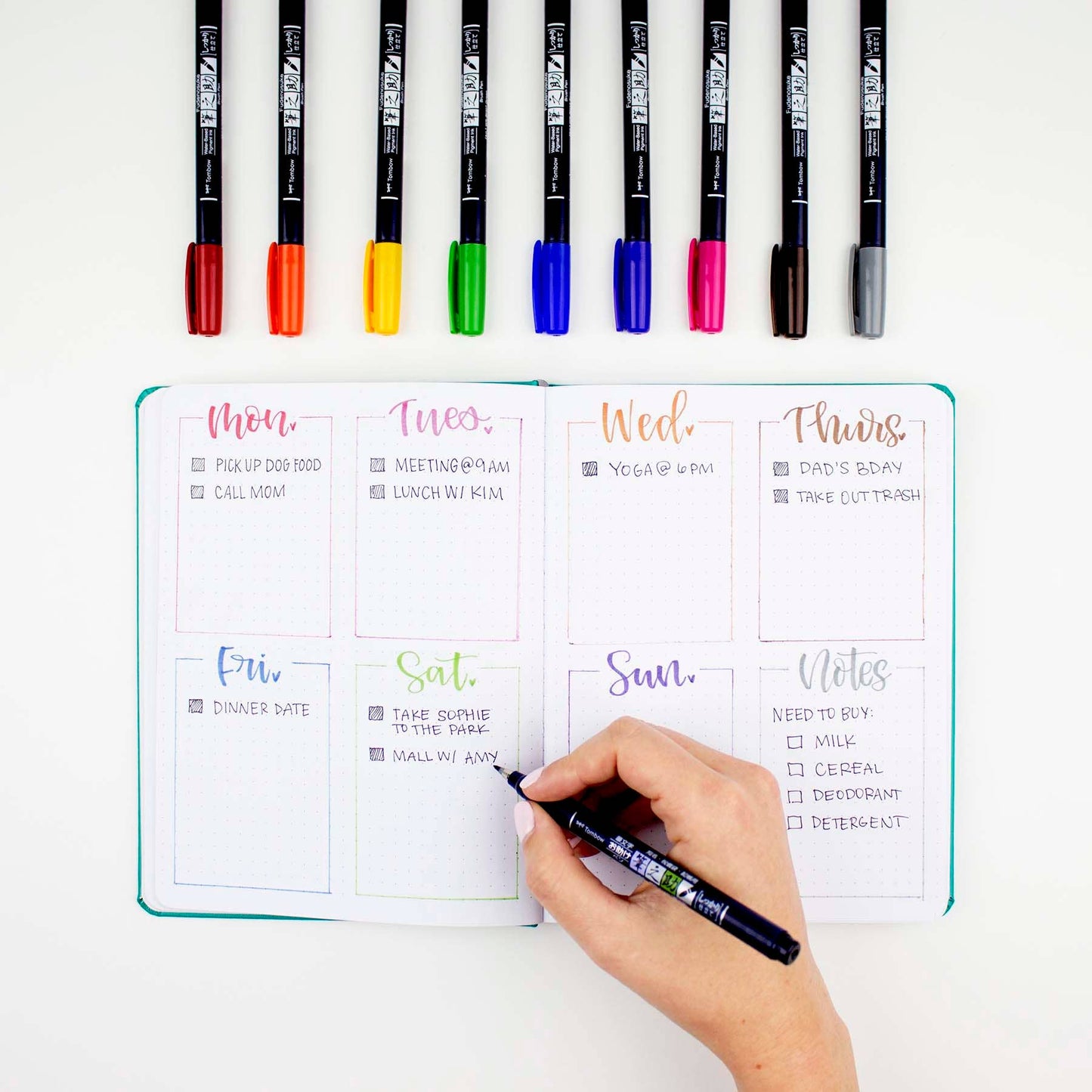 Fudenosuke Colors Calligraphy Brush Pens - 10-Pack
