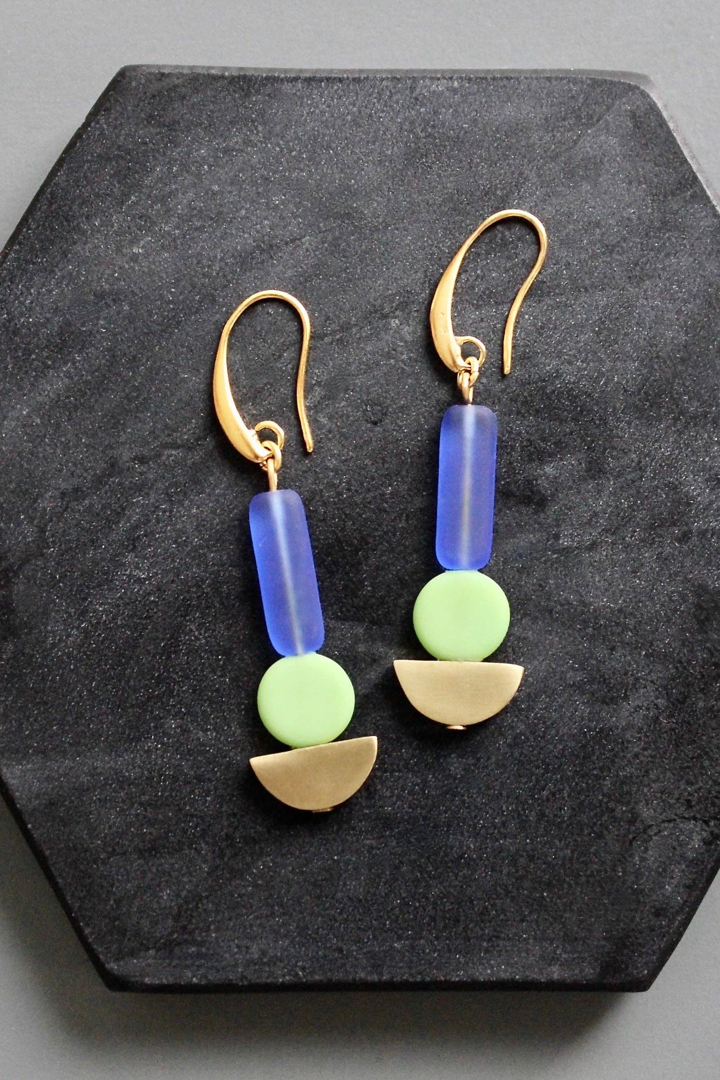 KYLE22 geometric cobalt and mint earrings