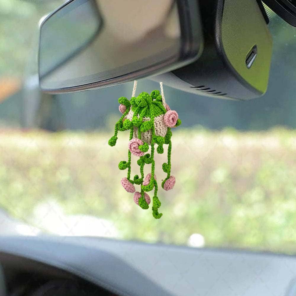 Crochet Monstera Car Plant Hanging, Aesthetic Flower Decor