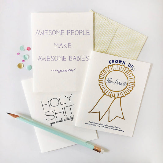Holy Shit Baby - Letterpress Baby Congratulations Card