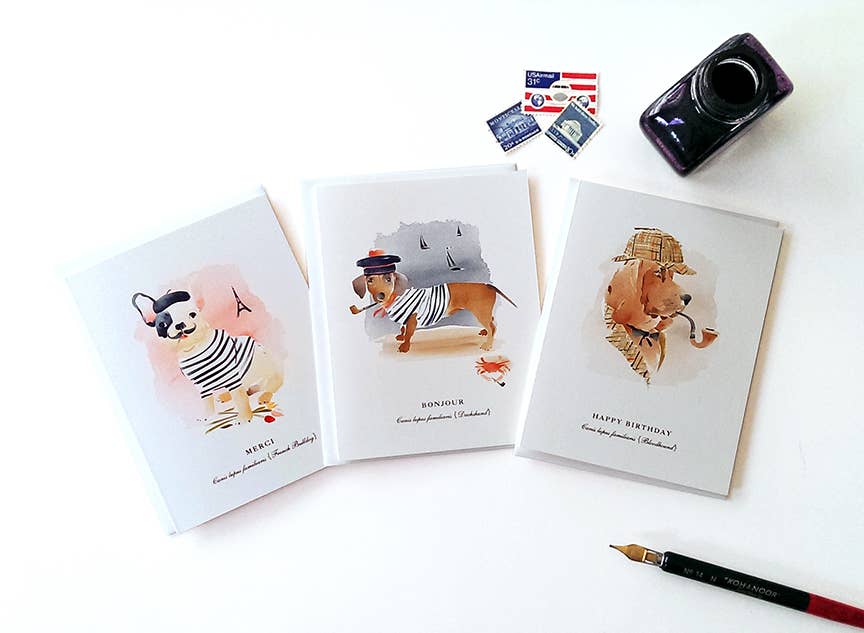 Bonjour Dachshund Sailor Card