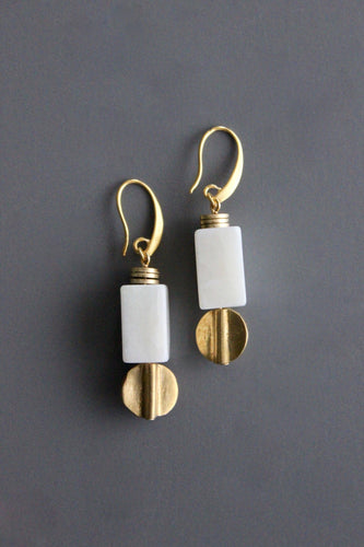 VRDE03 White stone and brass earrings - Front & Company: Gift Store