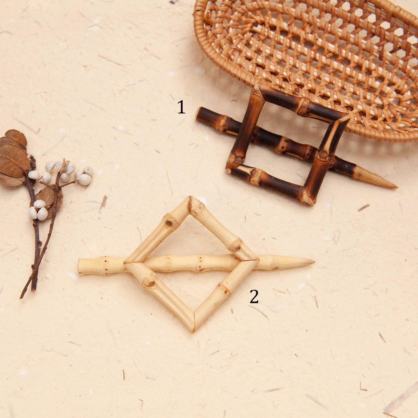 Natural Bamboo Root Square Hair Slide