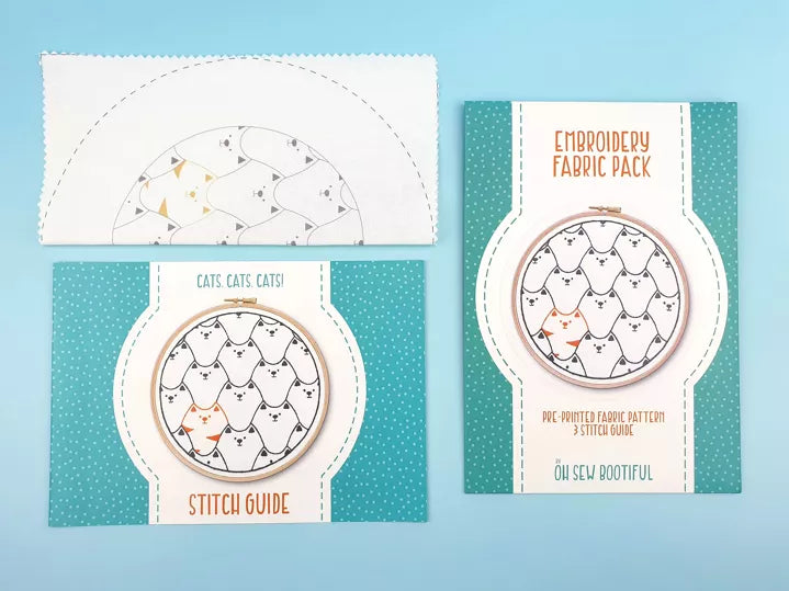 Cats Pet Handmade Embroidery Pattern Fabric Pack