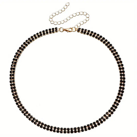 Double Row Black Rhinestone Choker Necklace