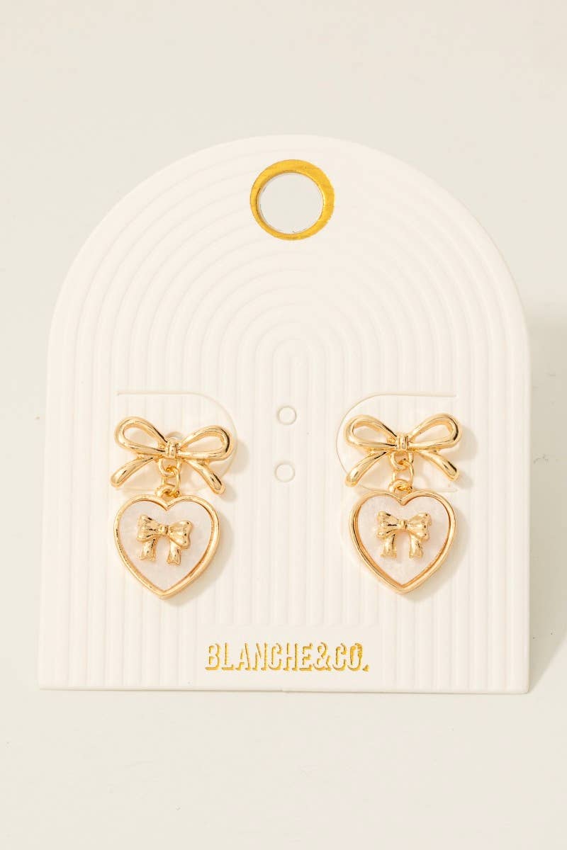 Acrylic Ribbon Bow Heart Stud Dangle Earrings