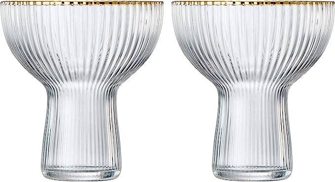 Stemless Gold Rim Cocktail & Margarita Glasses - Set of 2