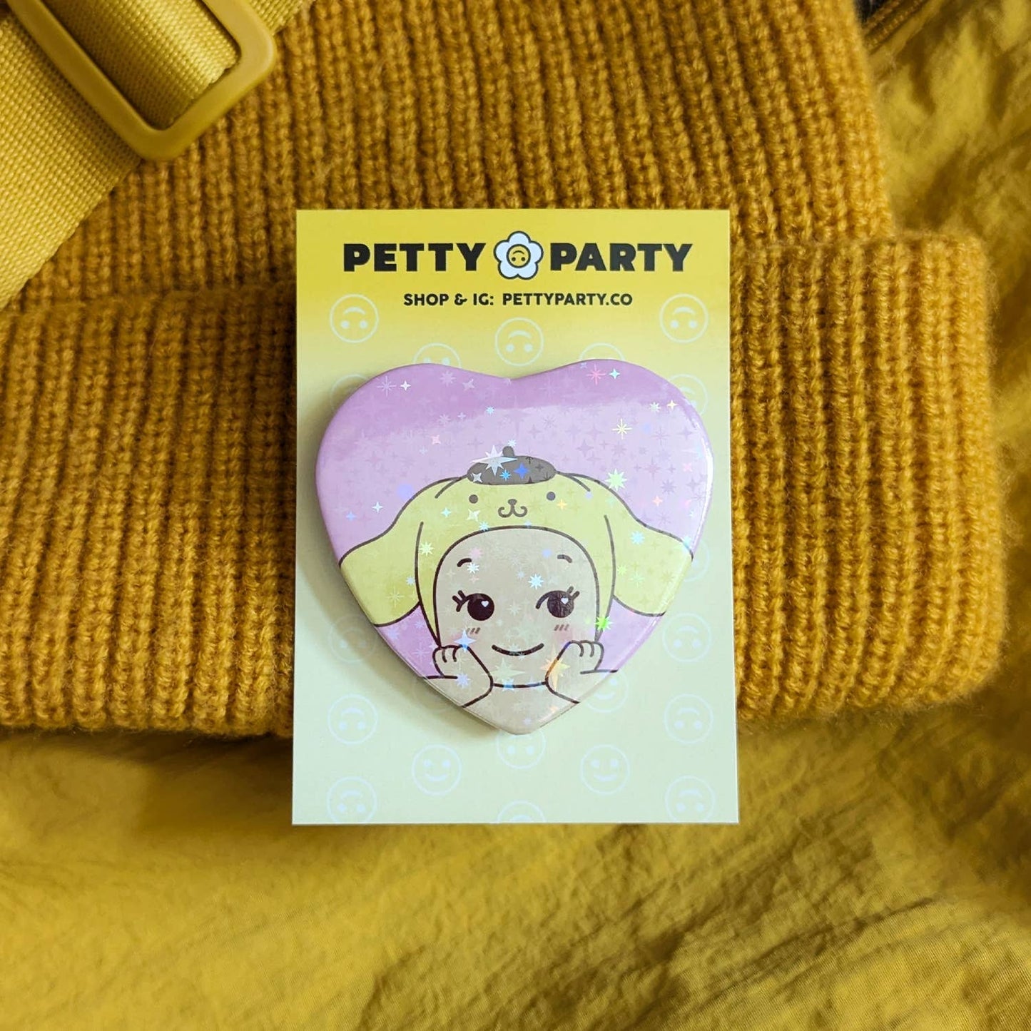 Pompompurin Baby Sparkle Heart Button