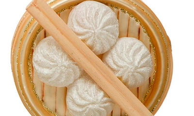 Glass Ornament - Hand-Painted Glass Dim Sum & Wood Chopsticks Ornament