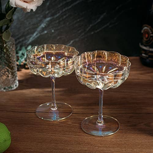 Flower Elegant Champagne & Cocktail Coupes - Iridescent Set