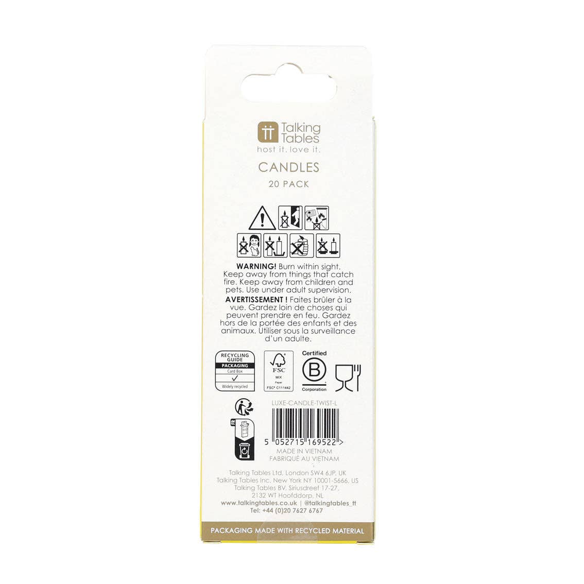 Gold & White Twist Birthday Candles - 20 Pack | Cake Candle|