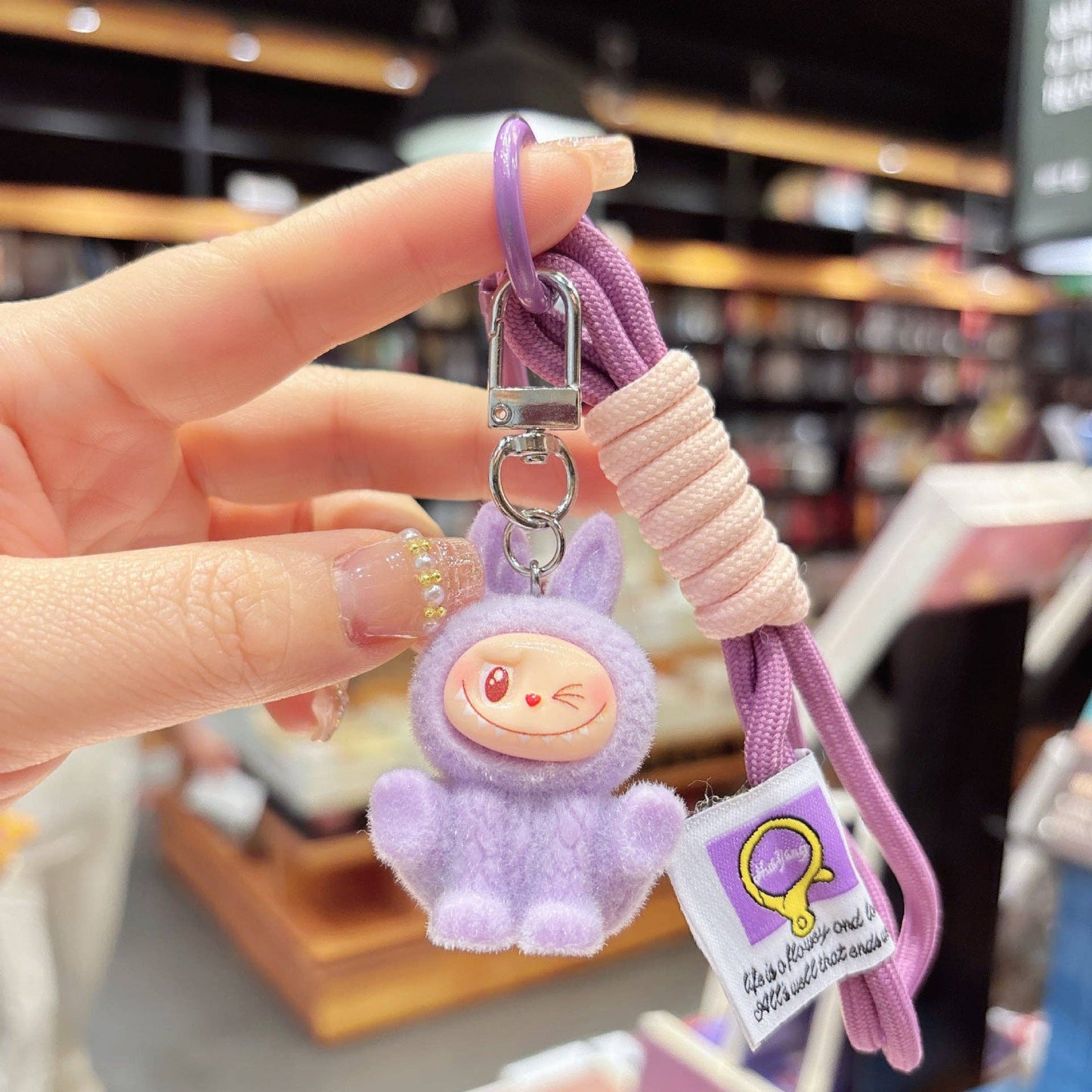 Labubu flocking keychain labubu pendant gift-random emotion
