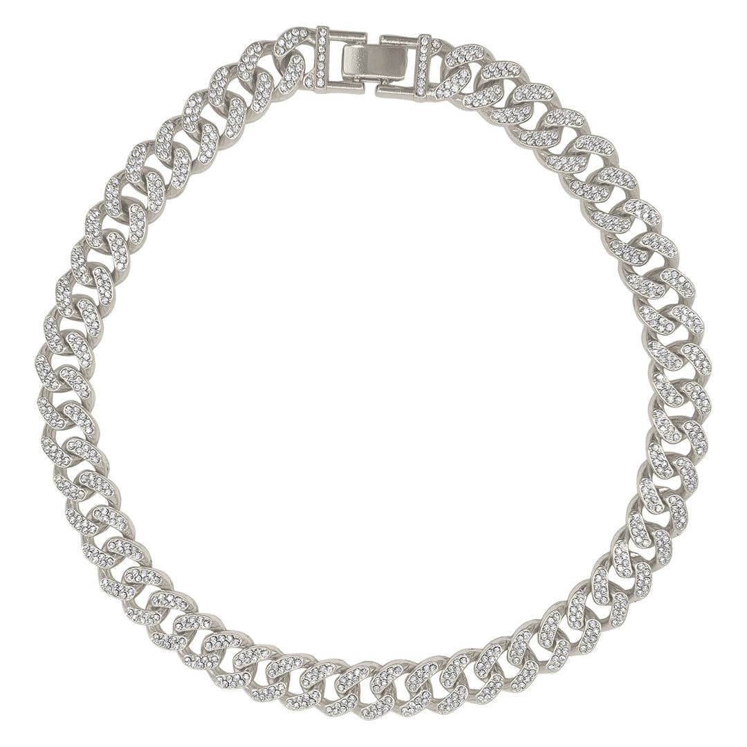 Flat Curb CZ Chain Necklace silver