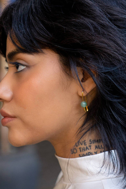 Roxy Aventurine + 18K Gold Safety Pin Earring