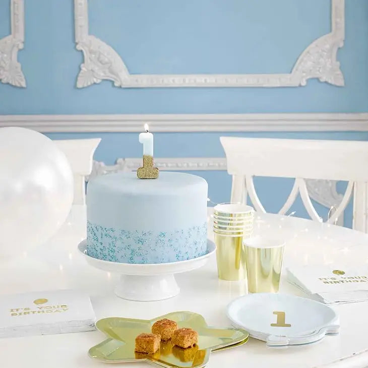Blue & Gold Glitter Candle