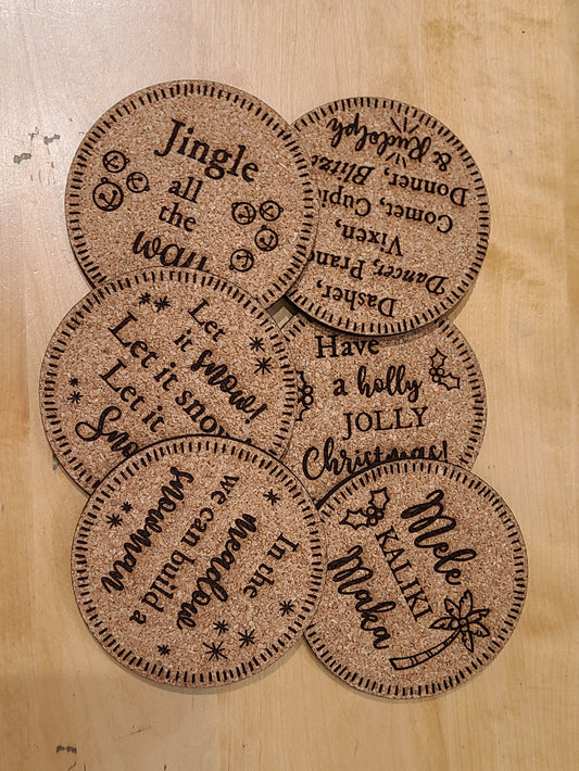Christmas Cork Coaster, asst
