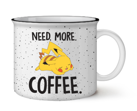 Pokemon Pikachu Need More Coffee 20oz Ceramic Camper Mug - Front & Company: Gift Store