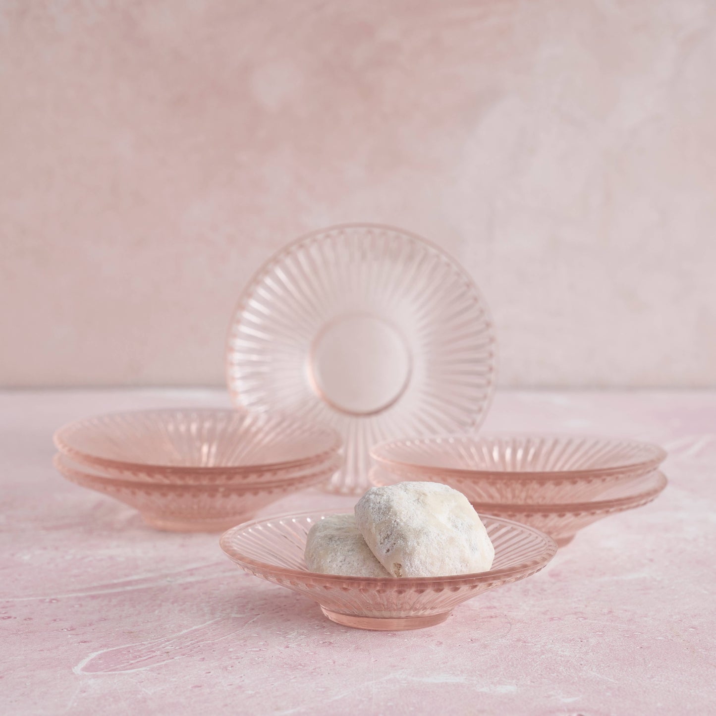 Pressed Pink Glass Small Plates