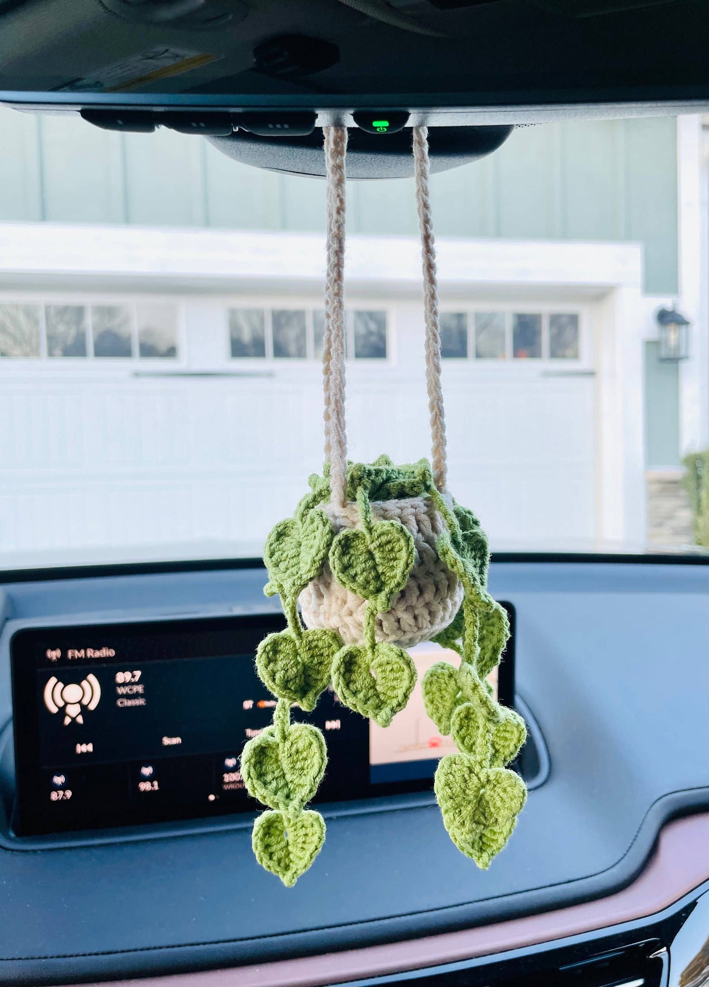 Crochet Flowers Car Hanging Plant, Rearview Mirror Decor