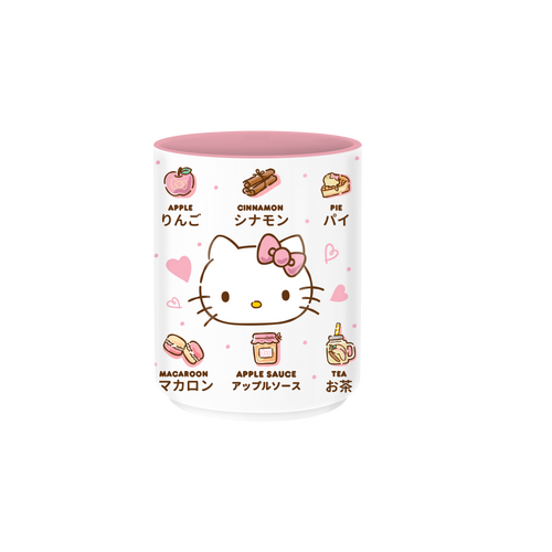 Hello Kitty Labeled Apple Icons 12oz Ceramic Asian Tea Cup - Front & Company: Gift Store