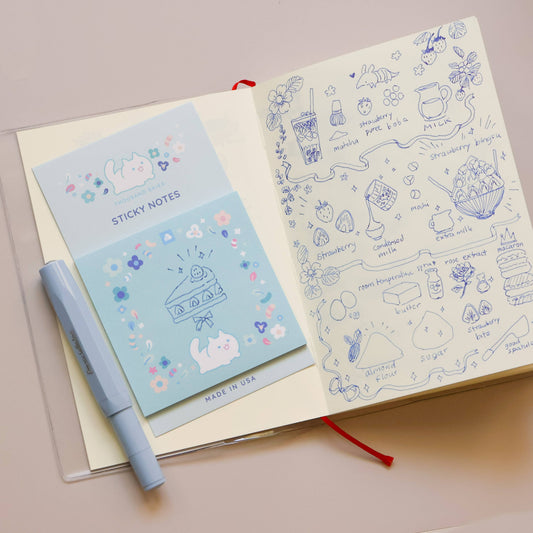 Sticky Notes - Floral White Cat